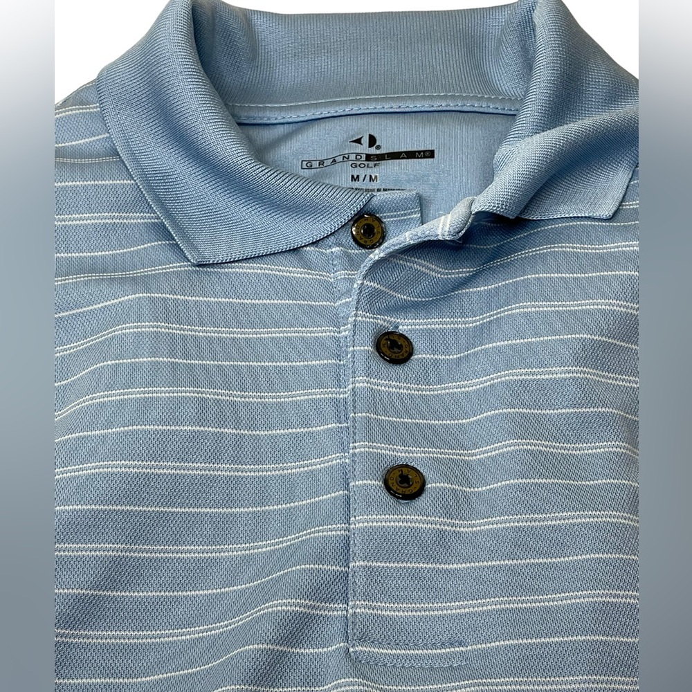 Grand Slam Striped Polo Golf‎ Shirt Mens M blue  with white stripes